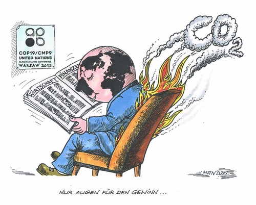 Cartoon: Einseitiges Interesse (medium) by mandzel tagged klimakonferenz,welt,co2,wirtschaft,finanzen,feuer,klimakonferenz,welt,co2,wirtschaft,finanzen,feuer