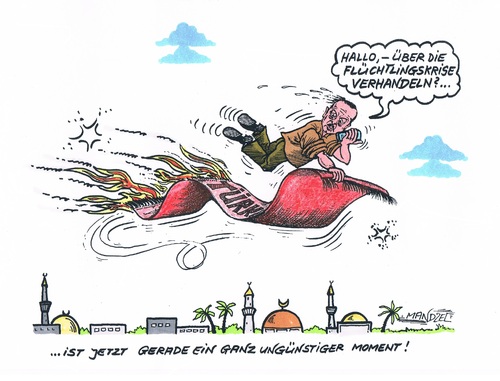 Cartoon: Erdogan im Stress (medium) by mandzel tagged verhandlungen,türkei,terrorakt,attentat,flüchtlingskrise,erdogan,erdogan,flüchtlingskrise,attentat,terrorakt,türkei,verhandlungen