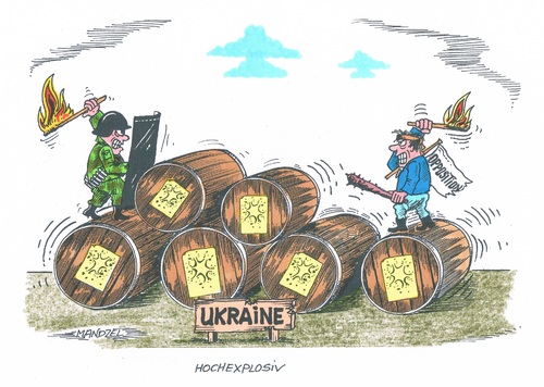 Cartoon: Explosivherd Ukraine (medium) by mandzel tagged ukraine,pulverfass,explosion,volksaufstand,feuer,ukraine,pulverfass,explosion,volksaufstand,feuer
