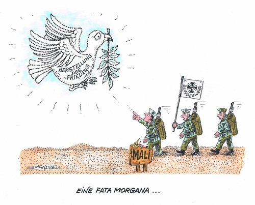 Cartoon: Fata Morgana in Mali (medium) by mandzel tagged mali,deutsche,soldaten,frieden,fata,morgana,mali,deutsche,soldaten,frieden,fata,morgana
