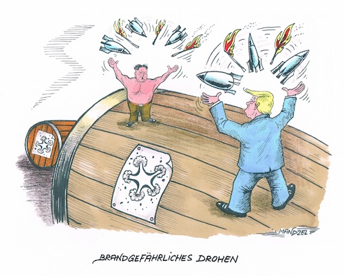Cartoon: Feuerspiele (medium) by mandzel tagged kim,trump,provokationen,usa,nordkorea,atomwaffen,kriegsgefahr,kim,trump,provokationen,usa,nordkorea,atomwaffen,kriegsgefahr