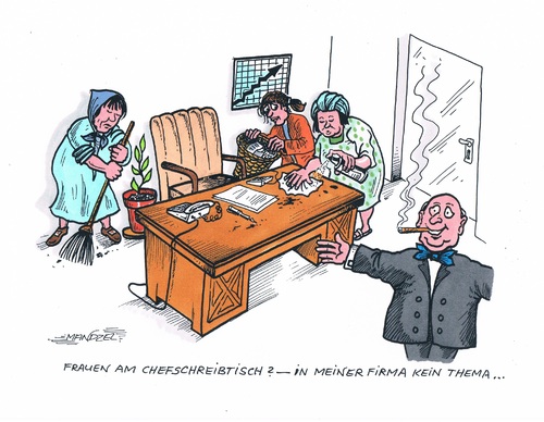 Cartoon: Frauen in Führungspositionen (medium) by mandzel tagged frauenquote,chefschreibtisch,putzfrauen,frauenquote,chefschreibtisch,putzfrauen