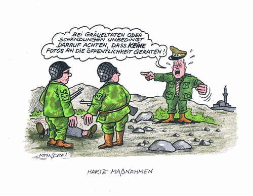 Cartoon: Harte Maßnahmen (medium) by mandzel tagged gräueltaten,soldaten,krieg,afghanistan,gi,gräueltaten,soldaten,krieg,afghanistan