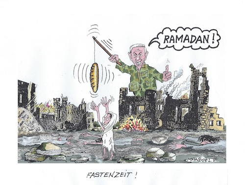 Cartoon: Hunger in Gaza (medium) by mandzel tagged gaza,israel,netanjahu,hungerwaffe,völkermord,gaza,israel,netanjahu,hungerwaffe,völkermord