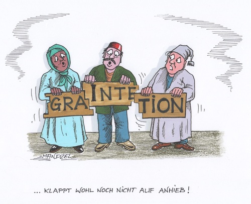 Cartoon: Integrationsbemühungen (medium) by mandzel tagged integration,deutschland,asyl,flüchtlinge,integration,deutschland,asyl,flüchtlinge