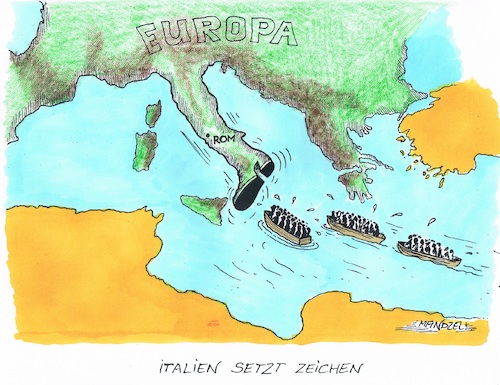 Cartoon: Italien schließt die Häfen (medium) by mandzel tagged italien,flüchtlinge,hafenschließungen,eu,italien,flüchtlinge,hafenschließungen,eu