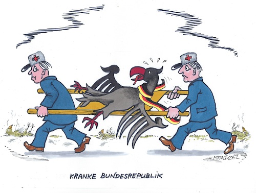 Cartoon: Krankes Land (medium) by mandzel tagged deutschland,infrastruktur,kanzler,stadtbild,vogelsterben,morbidität,gesellschaft,deutschland,infrastruktur,kanzler,stadtbild,vogelsterben,morbidität,gesellschaft