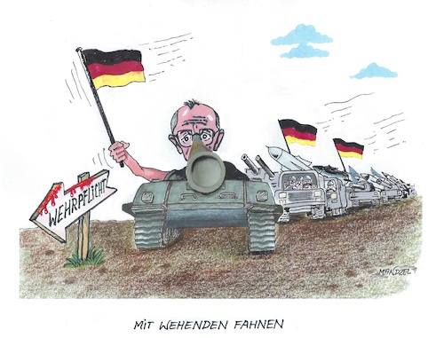 Cartoon: Kriegstüchtigkeit als Ziel (medium) by mandzel tagged deutschland,aufrüstung,kriegsbereitschaft,wehrpflicht,kampfmoral,deutschland,aufrüstung,kriegsbereitschaft,wehrpflicht,kampfmoral