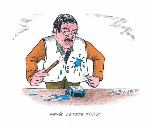 Cartoon: Meine letzte Tinte (medium) by mandzel tagged kritik,schriftsteller,israel,tinte,grass