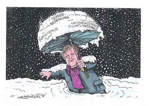 Cartoon: Merkel im Unwetter (medium) by mandzel tagged merkel,deutschland,winter,terrorbedrohung,flüchtlingsstreit,populismus,unwetter,merkel,deutschland,winter,terrorbedrohung,flüchtlingsstreit,populismus,unwetter