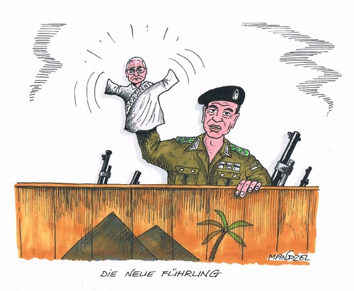 Cartoon: Neuer starker Mann am Nil (medium) by mandzel tagged ägypten,machtwechsel,präsident,militärchef,handpuppe,ägypten,machtwechsel,präsident,militärchef,handpuppe