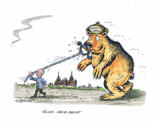Cartoon: Neues Demorecht in Russland (medium) by mandzel tagged putin,russland,demorecht,kette,nasenring,putin,russland,demorecht,kette,nasenring
