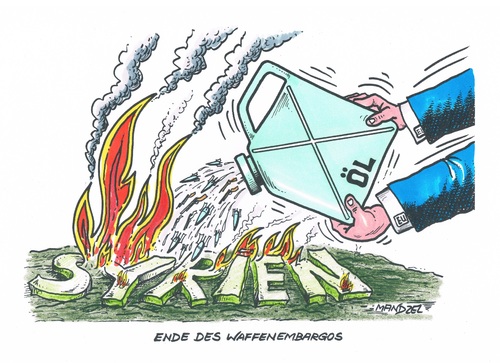 Cartoon: Oel ins Feuer! (medium) by mandzel tagged syrien,oel,waffenembargo,feuer,waffen,syrien,oel,waffenembargo,feuer,waffen