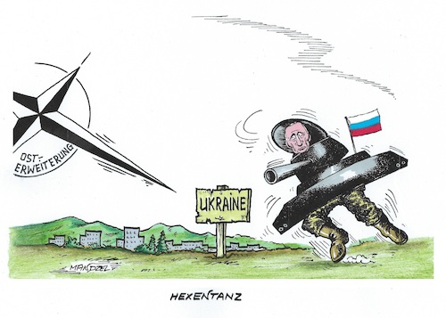 Cartoon: Putins Hexentanz (medium) by mandzel tagged russland,putin,nato,osterweiterung,ukraine,hexentanz,russland,putin,nato,osterweiterung,ukraine,hexentanz