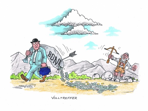 Cartoon: Referendum in der schweiz (medium) by mandzel tagged bonikürzungen,schweiz,tell,bonikürzungen,schweiz,tell