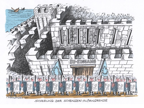 Cartoon: Sicherung der EU-Außengrenzen (medium) by mandzel tagged eu,außengrenzen,schengen,flüchtlinge,absicherung,abschottung,eu,außengrenzen,schengen,flüchtlinge,absicherung,abschottung