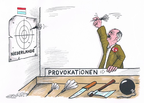 Cartoon: Steigerung der Provokationen (medium) by mandzel tagged niederlande,türkei,erdogan,provokationen,wahlen,streit,niederlande,türkei,erdogan,provokationen,wahlen,streit