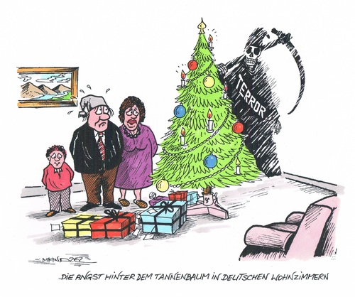 Cartoon: Terrorangst zu Weihnachten (medium) by mandzel tagged terrorängste,weihnachten,deutschland,michel,terrorängste,weihnachten,deutschland,michel