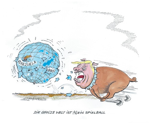 Cartoon: Tollwütig (medium) by mandzel tagged trump,usa,venezuela,iran,politik,aggressivität,maduro,völkerrecht,trump,usa,venezuela,iran,politik,aggressivität,maduro,völkerrecht