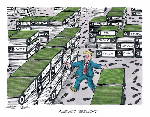 Cartoon: Trump im Irrgarten (medium) by mandzel tagged trump,russlandkontakte,coats,flynn,comey,fbi,cia,amerika,trump,russlandkontakte,coats,flynn,comey,fbi,cia,amerika