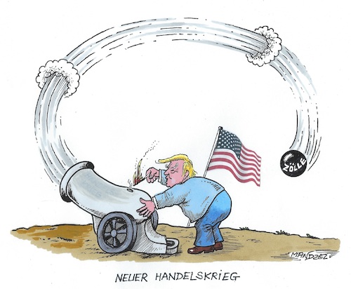 Cartoon: Trump legt los (medium) by mandzel tagged trump,usa,zölle,handelskriege,wirtschaft,politik,bestrafungen,trump,usa,zölle,handelskriege,wirtschaft,politik,bestrafungen