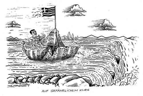 Cartoon: Tsipras auf dem Weg zum Abgrund (medium) by mandzel tagged griechenland,tsipras,abgrund,referendum,schiffbruch,griechenland,tsipras,abgrund,referendum,schiffbruch