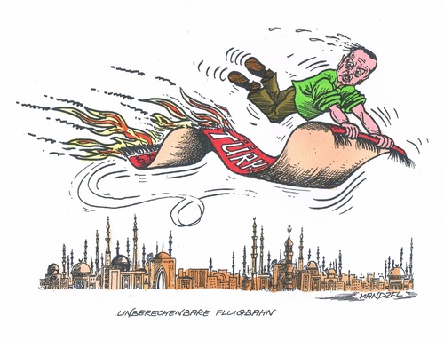 Cartoon: Unberechenbare Flugbahn (medium) by mandzel tagged erdogan,türkei,teppich,feuer,rücktrittsforderung,erdogan,türkei,teppich,feuer,rücktrittsforderung