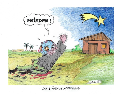 Cartoon: Weihnachtswunsch (medium) by mandzel tagged kriege,weihnachten,friedenswunsch,kriege,weihnachten,friedenswunsch