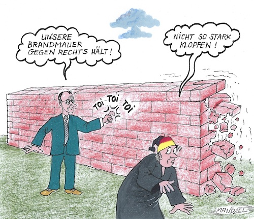 Cartoon: Wirklich stabil ? (medium) by mandzel tagged deutschland,afd,brandmauer,misstrauen,politik,wahlen,deutschland,afd,brandmauer,misstrauen,politik,wahlen