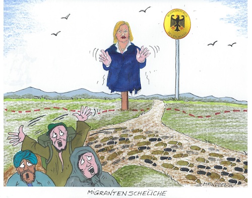 Cartoon: Wirksamer Grenzschutz (medium) by mandzel tagged deutschland,migration,faeser,vogelscheuche,abschreckung,deutschland,migration,faeser,vogelscheuche,abschreckung