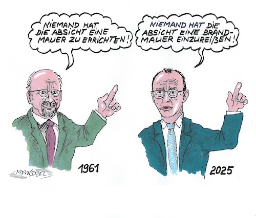 Cartoon: Worte zur Mauer (medium) by mandzel tagged ulbricht,merz,ddr,deutschland,migration,wahlen,ulbricht,merz,ddr,deutschland,migration,wahlen