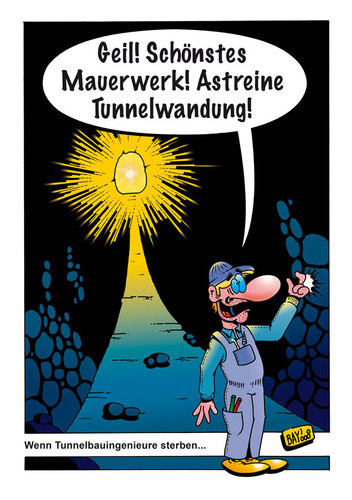 Cartoon: Der letzte Tunnel (medium) by stefanbayer tagged tunnel,tod,tot,mauer,mauerwerk,ingenieur,bauingenieur,tunnelbauingenieur,gott,glauben,religion,abschied,licht,ende,ignoranz,techniker,prüfen,klopfen,stefan,bayer