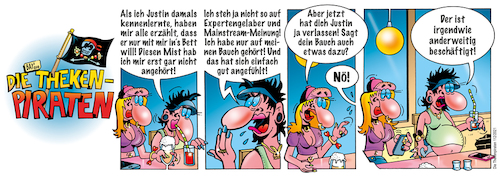 Cartoon: Die Thekenpiraten 112 (medium) by stefanbayer tagged theke,piraten,thekenpiraten,bier,wein,sekt,alkohol,thekengespräch,club,bar,cafe,frauen,justin,experten,expertengelaber,mainstream,bauchgefühl,verlassen,schwanger,bay,stefanbayer