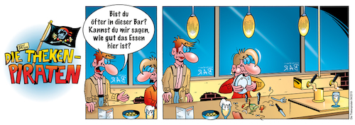 Cartoon: Die Thekenpiraten 94 (medium) by stefanbayer tagged bar,lounge,club,restaurant,essen,ernährung,gastronomie,speisekarte,bay,bayer,stefanbayer,theke,piraten,thekenpiraten,bier,wein,sekt,schnaps,geschmack,teller