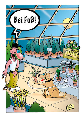 Cartoon: Gartencenter (medium) by stefanbayer tagged garten,gartencenter,pflanzen,kräuter,heilpflanzen,hund,haustier,kommando,schnapp,stefanbayer,bay