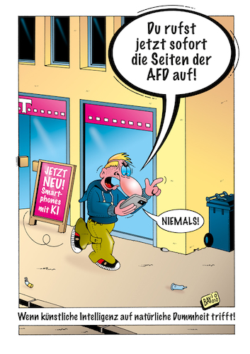 Cartoon: KI (medium) by stefanbayer tagged smartphone,handy,computer,digital,internet,web,webseite,afd,politik,aufrufen,intelligenz,künstlich,dummheit,natürlich,ki,künstlicheintelligenz,bay,stefanbayer,bayer,technik