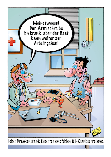 Cartoon: Krankschreibung (medium) by stefanbayer tagged experten,expertenrat,krank,krankschreibung,teilkrankschreibung,frankenstein,arztpraxis,gesundheitswesen,bay,stefanbayer,arm,gesundheit,arbeitsleben