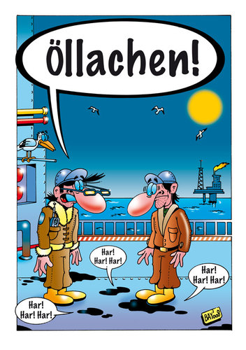 Cartoon: Öllachen (medium) by stefanbayer tagged lachen,öl,öllachen,bohrinsel,insel,raffinerie,meer,nordsee,see,möwe,ölförderung,ölplattform,benzin,energie,umwelt,stefan,bayer