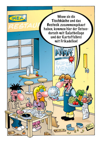 Cartoon: Restaurant (medium) by stefanbayer tagged ikea,restaurant,essen,gastronomie,diy,kochen,küche,konsum,selbermachen,kellner,bay,stefanbayer