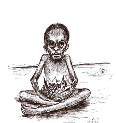 Cartoon: Hunger (medium) by Mawi tagged hunger,kind,afrika,hilfe,waffen,politik,entwicklungshilfe