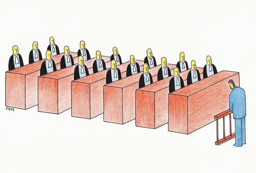 Cartoon: defendant and judges (medium) by cemkoc tagged karikatürü,hukuk,abogado,droit,legal,richter,attorney,lawyer,prosecution,tribunal,trial,defendant,supreme,law,justice,judicial,judge,judgement,court,cartoons