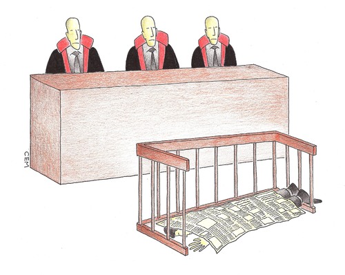 Cartoon: press court (medium) by cemkoc tagged ko,cem,karikatürleri,hukuk,cartoons,law,newspaper,press