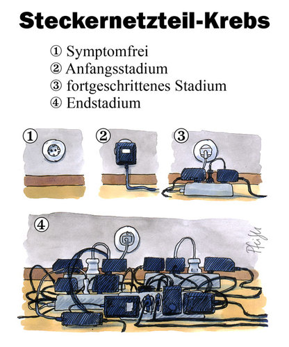 Cartoon: Steckernetzteilkrebs (medium) by Andreas Pfeifle tagged stecker,steckdose,netzteil,steckernetzteil,krebs,steckernetzteilkrebs