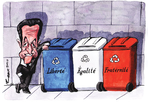 Cartoon: Sarkozy (medium) by Tchavdar tagged tchavdar,fraternite,egalite,liberte,france,sarkozy
