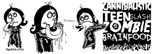 Cartoon: Donna Chaotic - Brain Food (medium) by gothink tagged goth,punk,rock,metal,alternative,underground,horror,music,girl,teen,zombie,brain,food