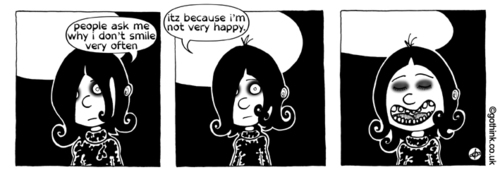 Cartoon: Donna Chaotic (medium) by gothink tagged goth,punk,rock,girl,teen,cartoon,comic,strip,unhappy,happiness,smile