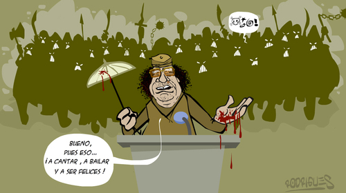 Cartoon: Festival de la felicidad (medium) by cosmicomix tagged revolution,discurso,speech,gadafi,gaddafi