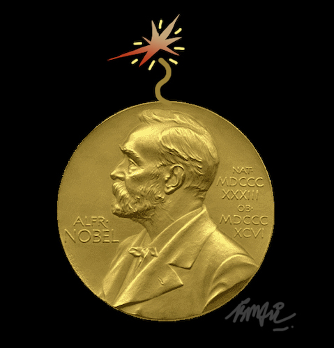 Cartoon: Alfred Nobel (medium) by ismail dogan tagged alfred,nobel