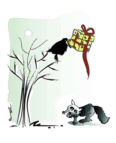 Cartoon: THE CROW AND THE FOX !.. (medium) by ismail dogan tagged gift,the