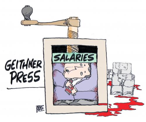 Cartoon: salary caps (medium) by barbeefish tagged tim,geithner